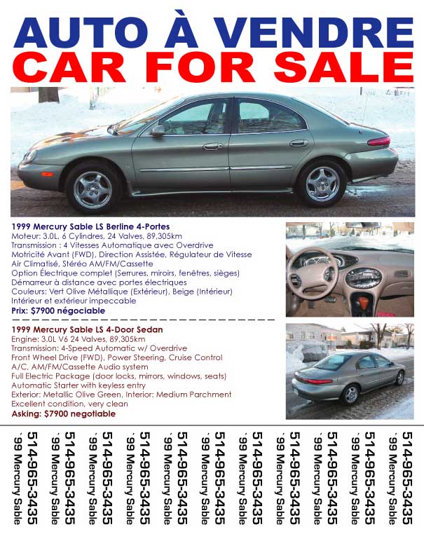  99 Mercury Sable print advertisement